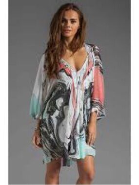 Diane Von Furstenberg Sheer Swimsuit Cover-Up in Coral, Mint, Black & White